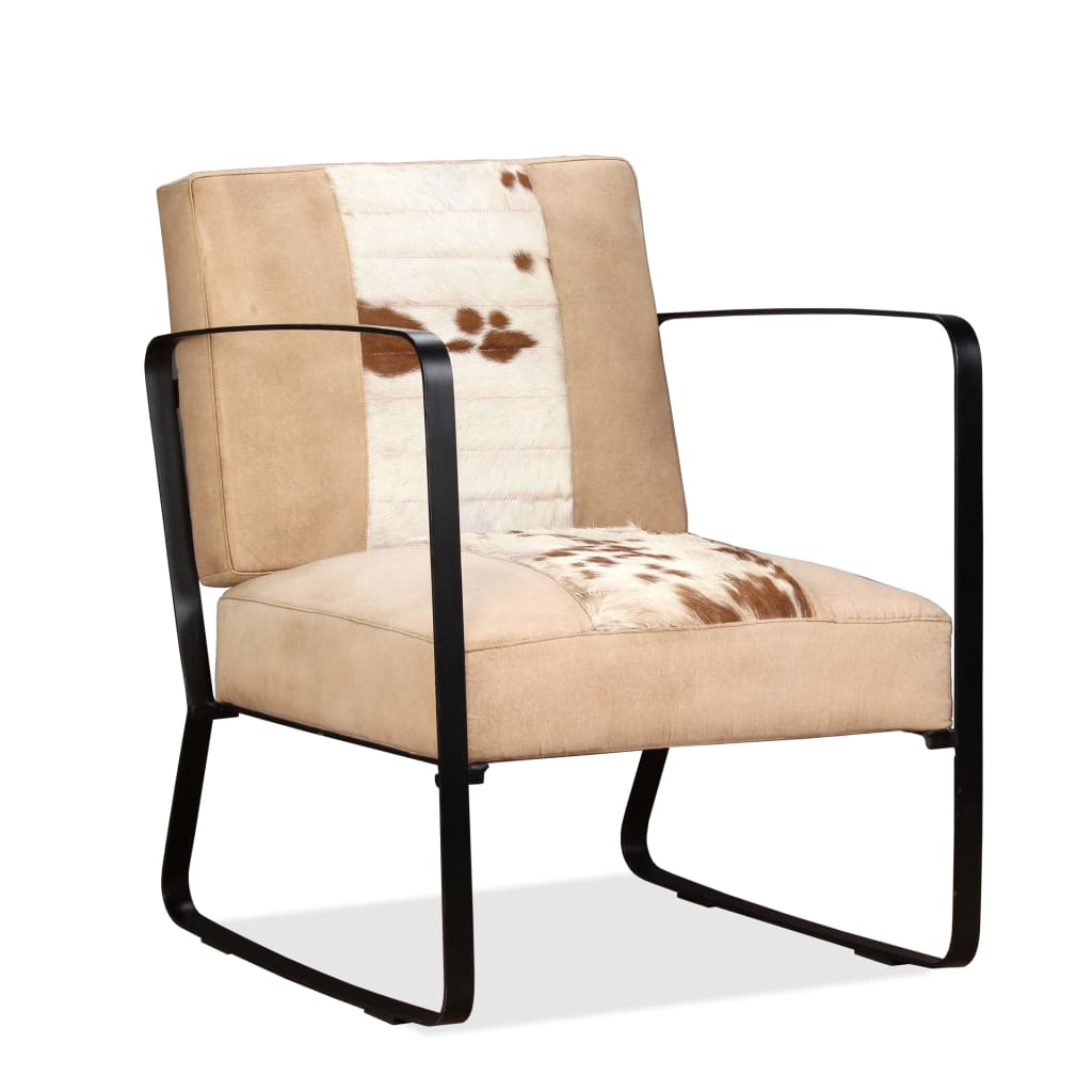 vidaXL Loungesessel Creme Echtes Ziegenleder und Canvas