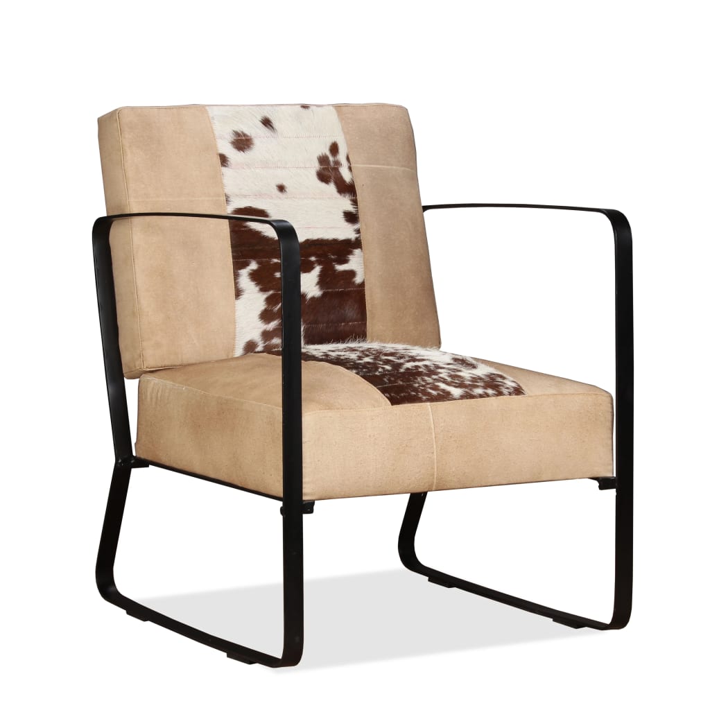 vidaXL Loungesessel Creme Echtes Ziegenleder und Canvas