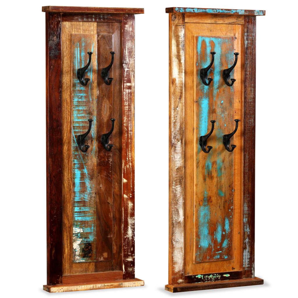 vidaXL Wandgarderobe 2 Stk. Altholz Massiv 38x100 cm