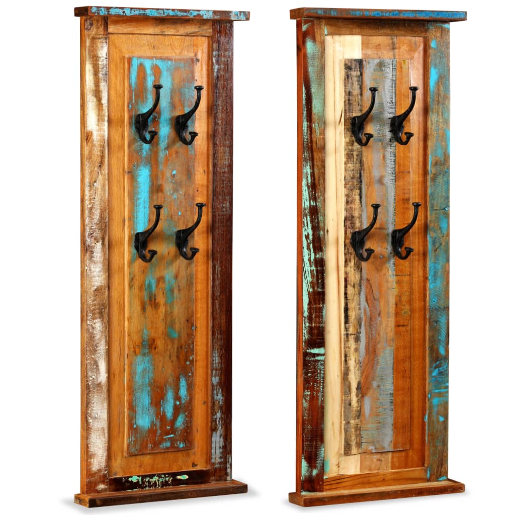 vidaXL Wandgarderobe 2 Stk. Altholz Massiv 38x100 cm