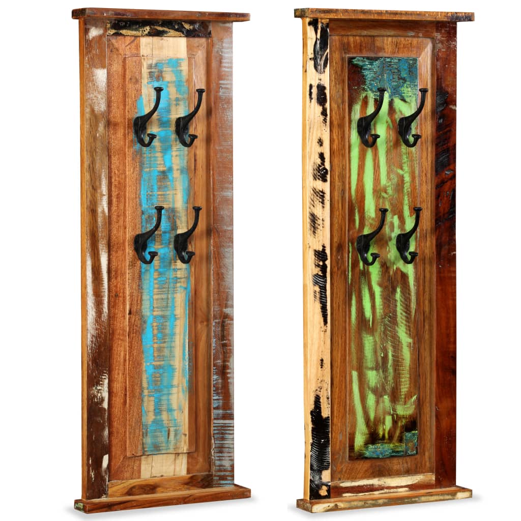 vidaXL Wandgarderobe 2 Stk. Altholz Massiv 38x100 cm