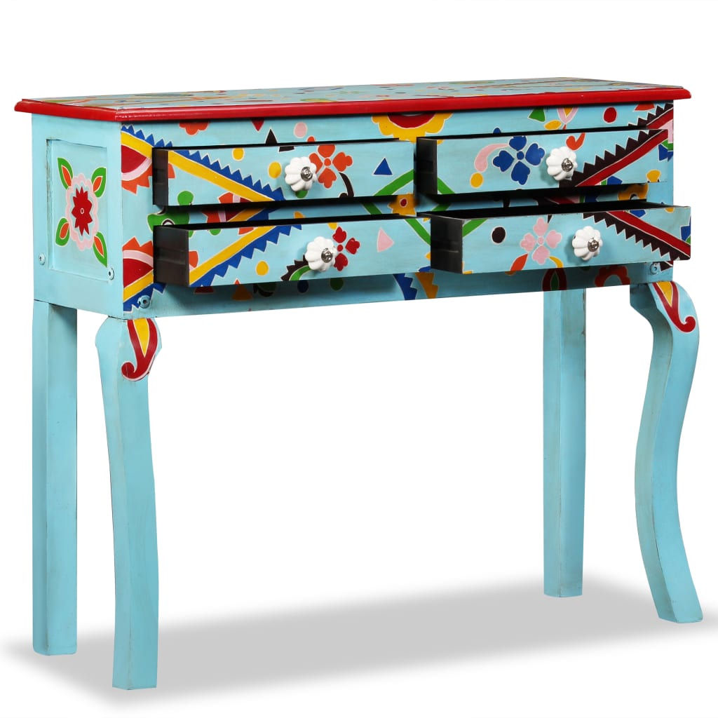 vidaXL Konsolentisch Massivholz Mango Blau Handbemalt