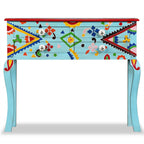 vidaXL Konsolentisch Massivholz Mango Blau Handbemalt