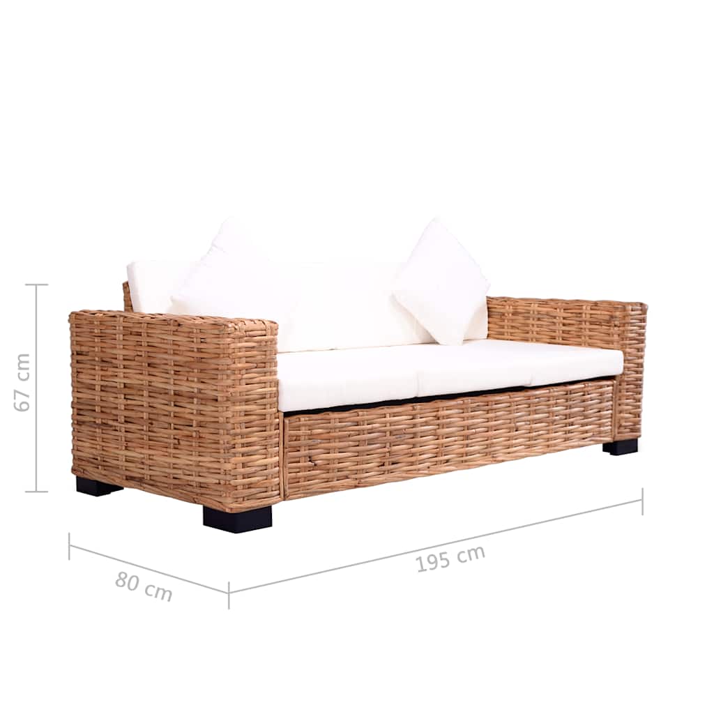 vidaXL 3-Sitzer-Sofa Natürliches Rattan