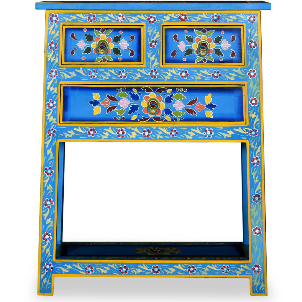 vidaXL Sideboard mit Schubladen Massivholz Mango Türkis Handbemalt