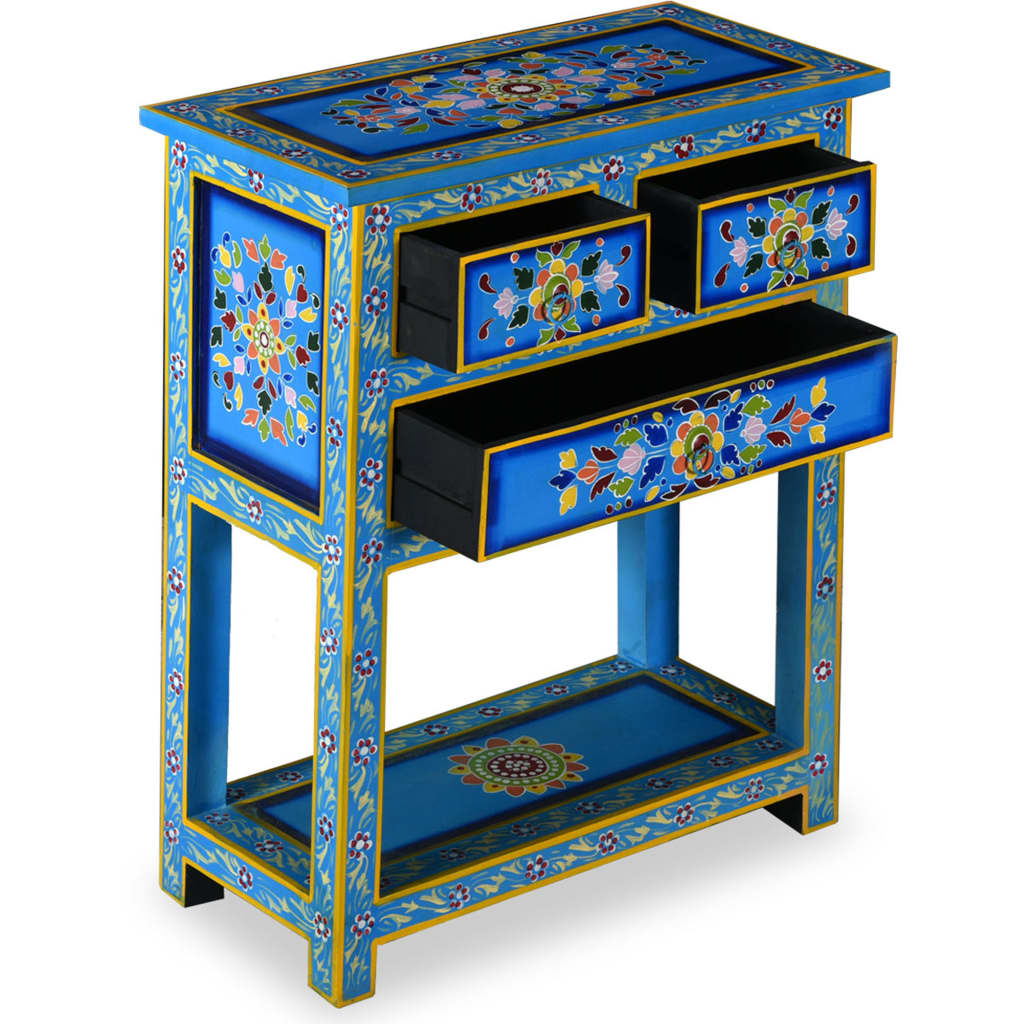 vidaXL Sideboard mit Schubladen Massivholz Mango Türkis Handbemalt