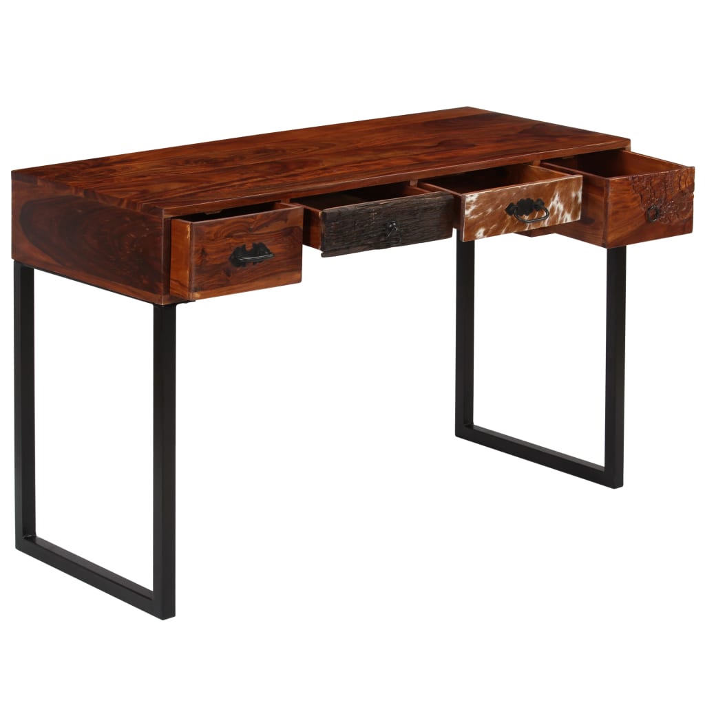 vidaXL Schreibtisch Massivholz Akazie und Echtleder 117x50x76 cm