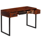 vidaXL Schreibtisch Massivholz Akazie und Echtleder 117x50x76 cm