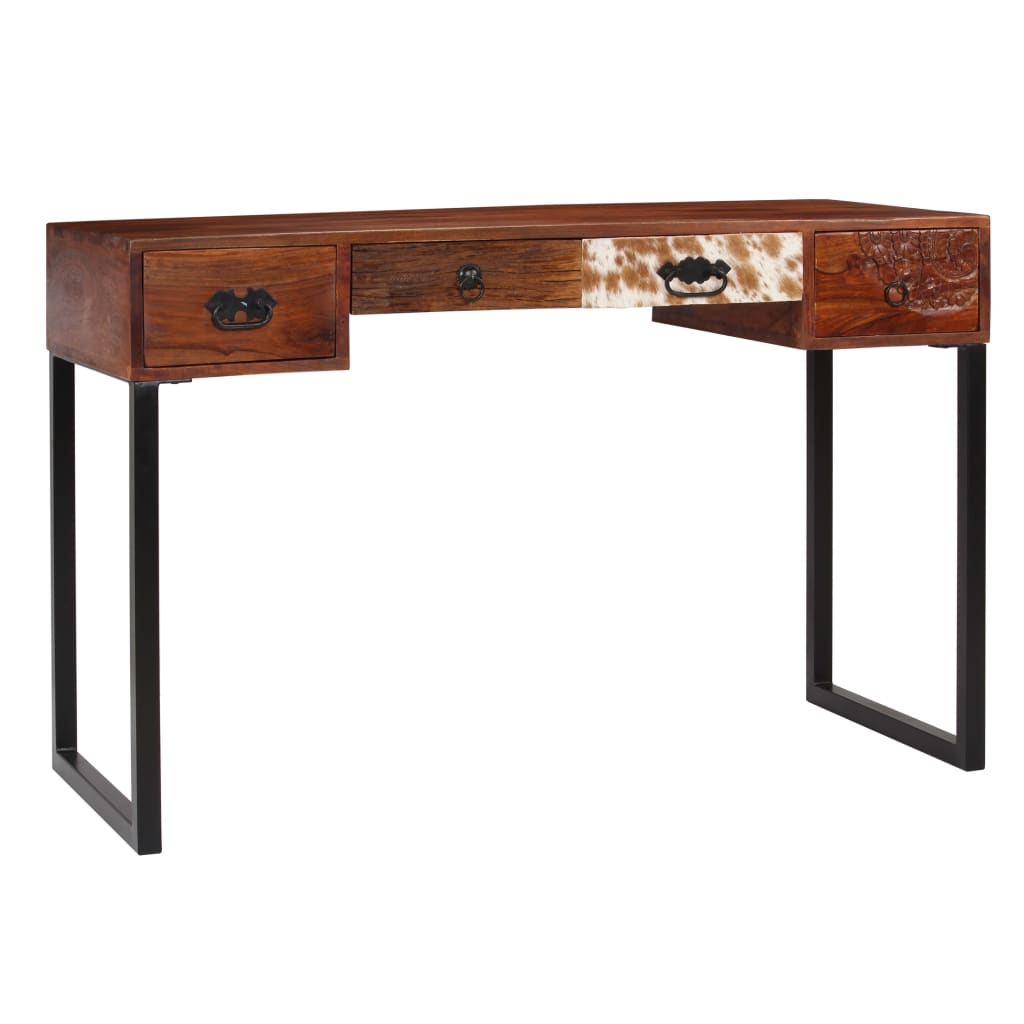 vidaXL Schreibtisch Massivholz Akazie und Echtleder 117x50x76 cm