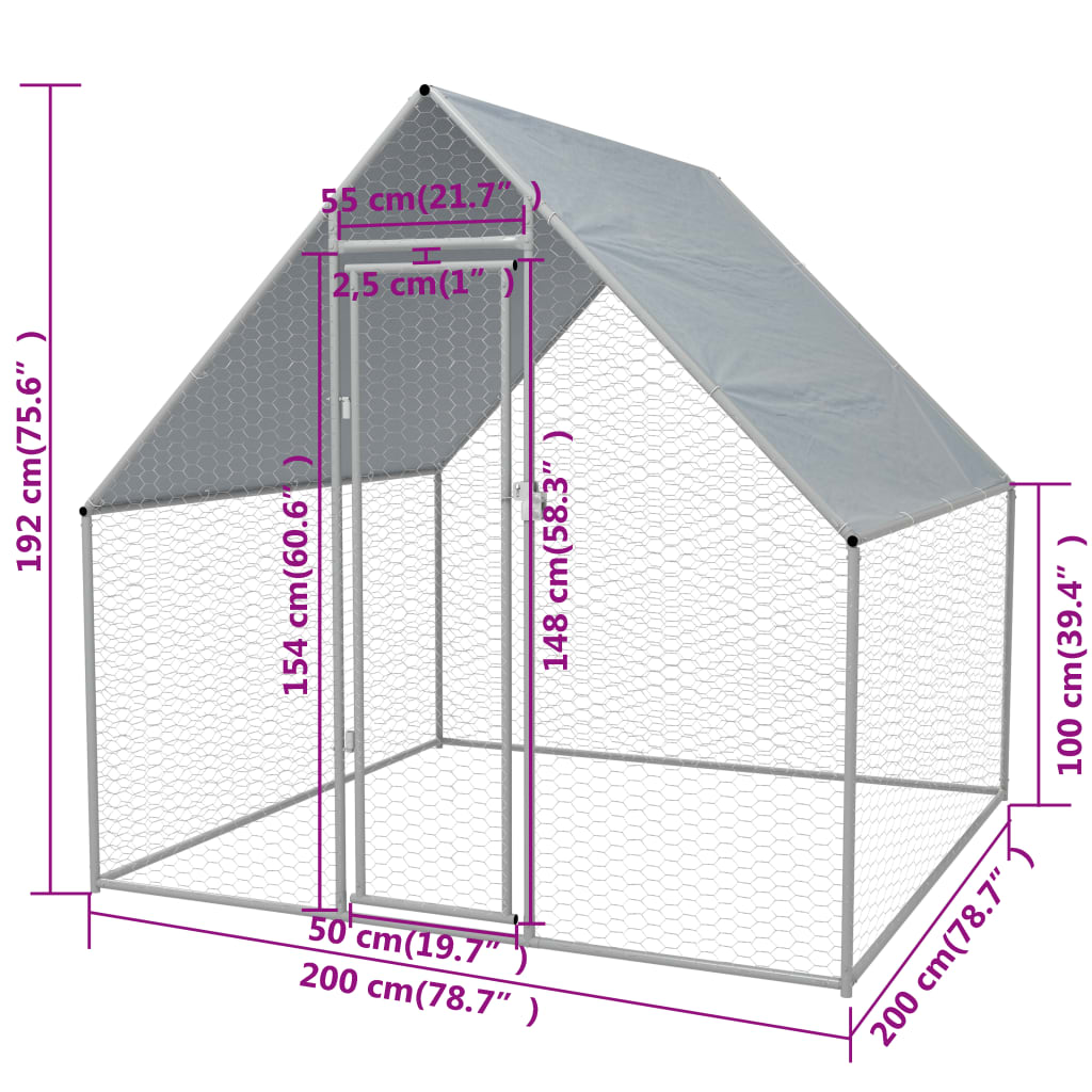 vidaXL Outdoor-Hühnerkäfig 2x2x1,92 m Verzinkter Stahl