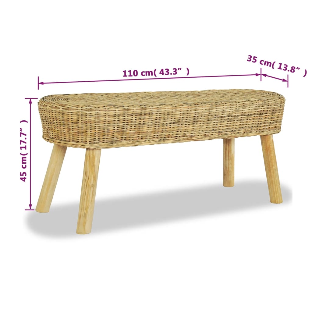 vidaXL Flurbank 110 x 35 x 45 cm Rattan Natur