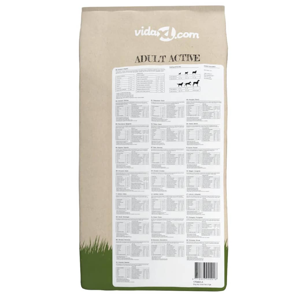 vidaXL Trockenfutter für Hunde Adult Active Chicken & Fish 15 kg