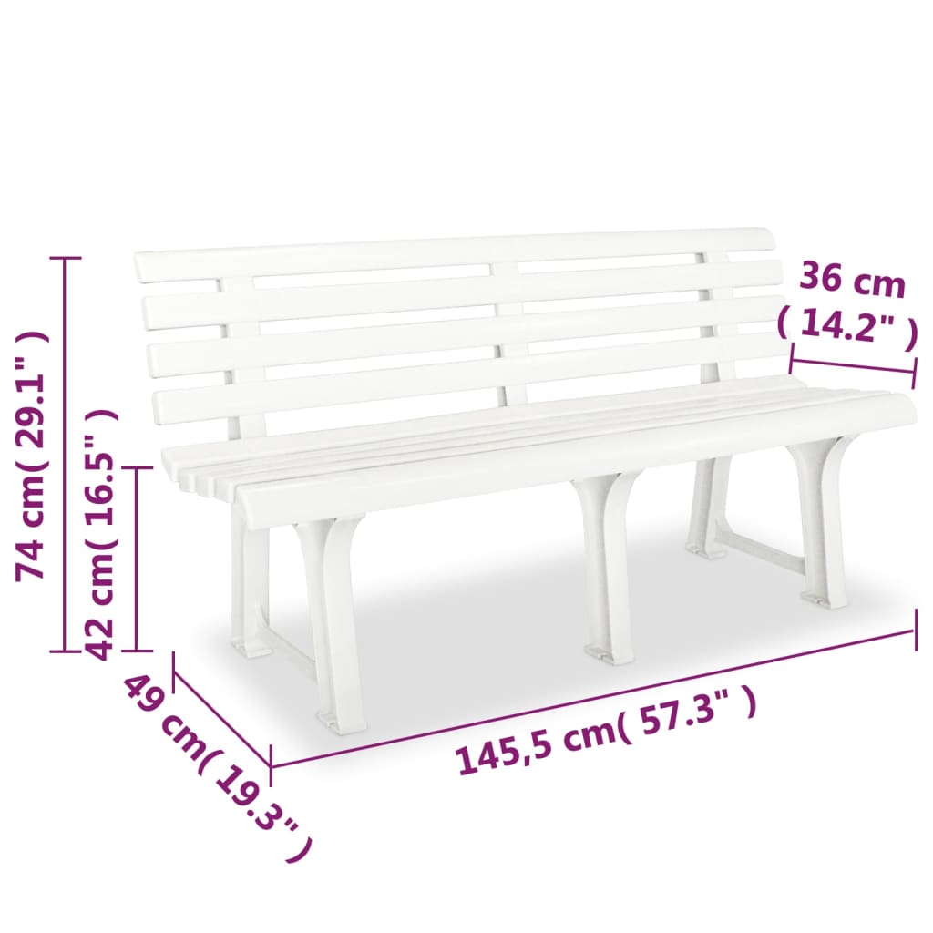 vidaXL Gartenbank 145,5 cm Kunststoff Weiß