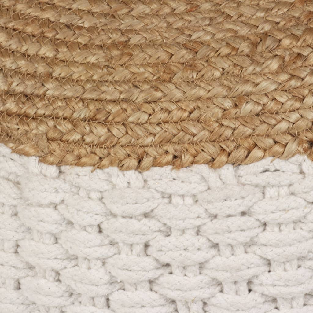 vidaXL Pouf Gewebt/Gestrickt Jute Baumwolle 50 x 35 cm Weiß