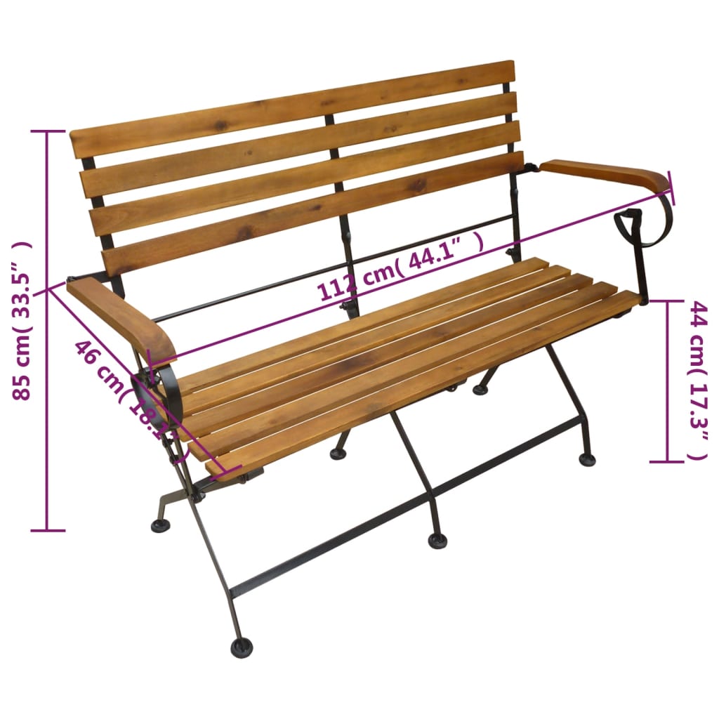 vidaXL Gartenbank Klappbar 112 cm Massivholz Akazie