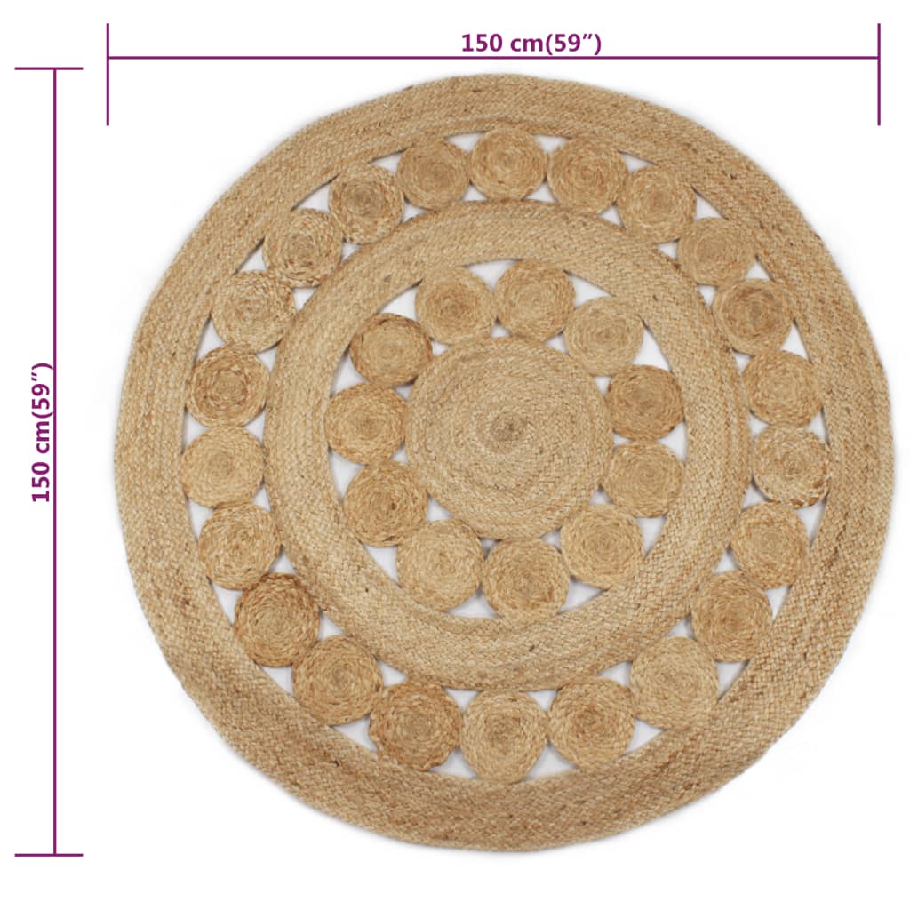 vidaXL Teppich Geflochten Jute 150 cm Rund