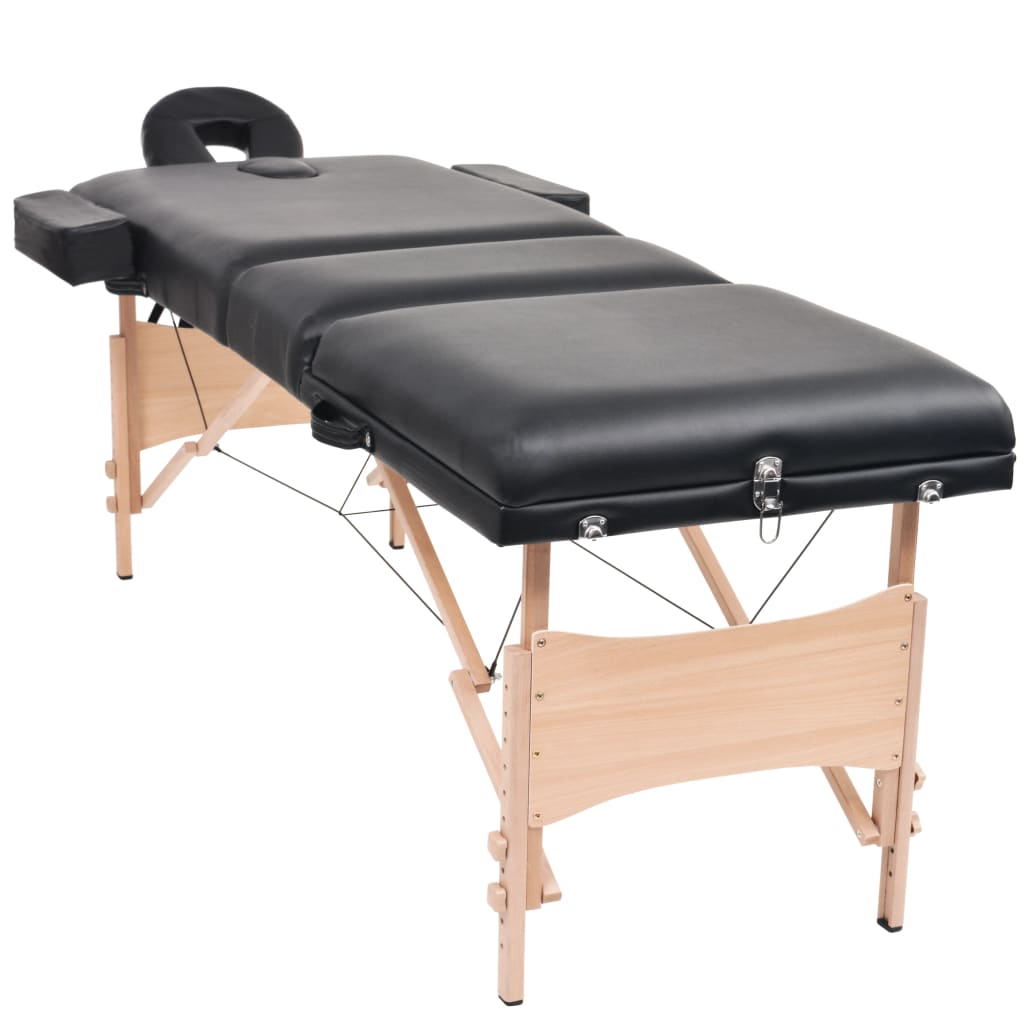 vidaXL Massageliege 3 Zonen Tragbar 10 cm Polsterung Schwarz