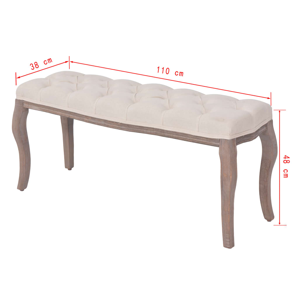 vidaXL Bank Leinen Massivholz 110 x 38 x 48 cm Cremeweiß