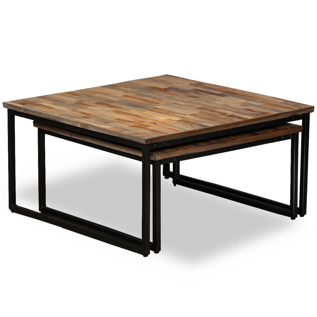 vidaXL Satztisch Couchtisch-Set 2-tlg. Recyceltes Teak Massiv