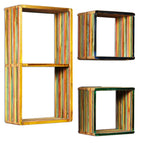 vidaXL 3-tlg. Wandregal-Set Recyceltes Massivholz Teak Mehrfarbig