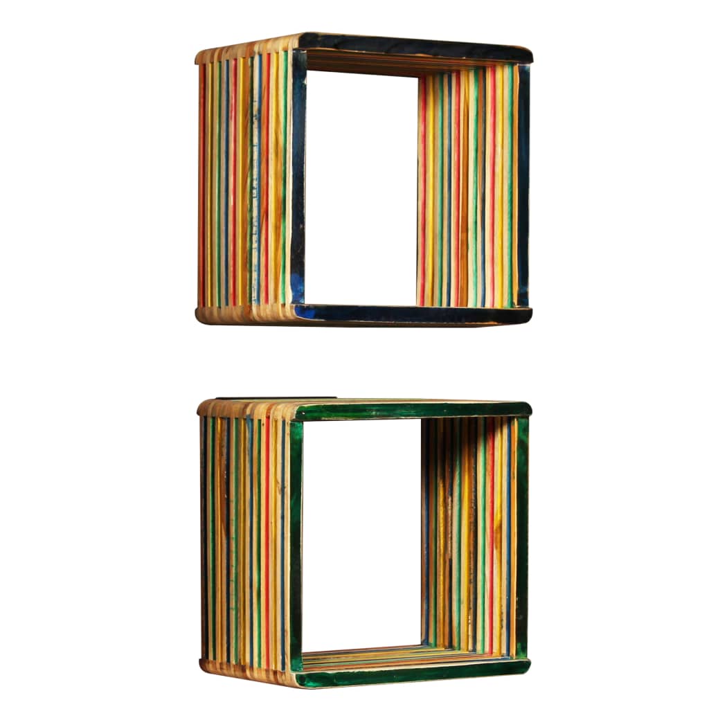 vidaXL 3-tlg. Wandregal-Set Recyceltes Massivholz Teak Mehrfarbig