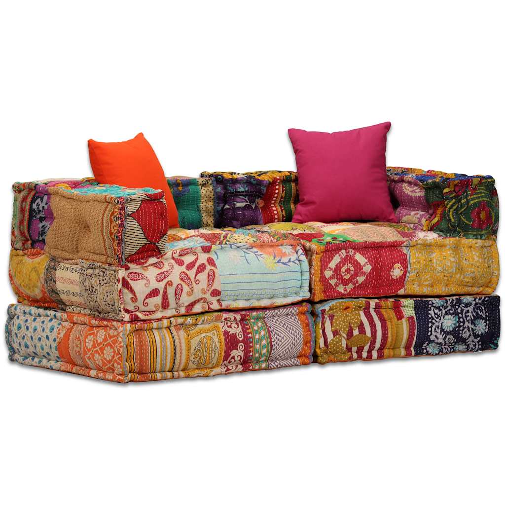 vidaXL 2-Sitzer Modularer Pouf Patchwork Stoff