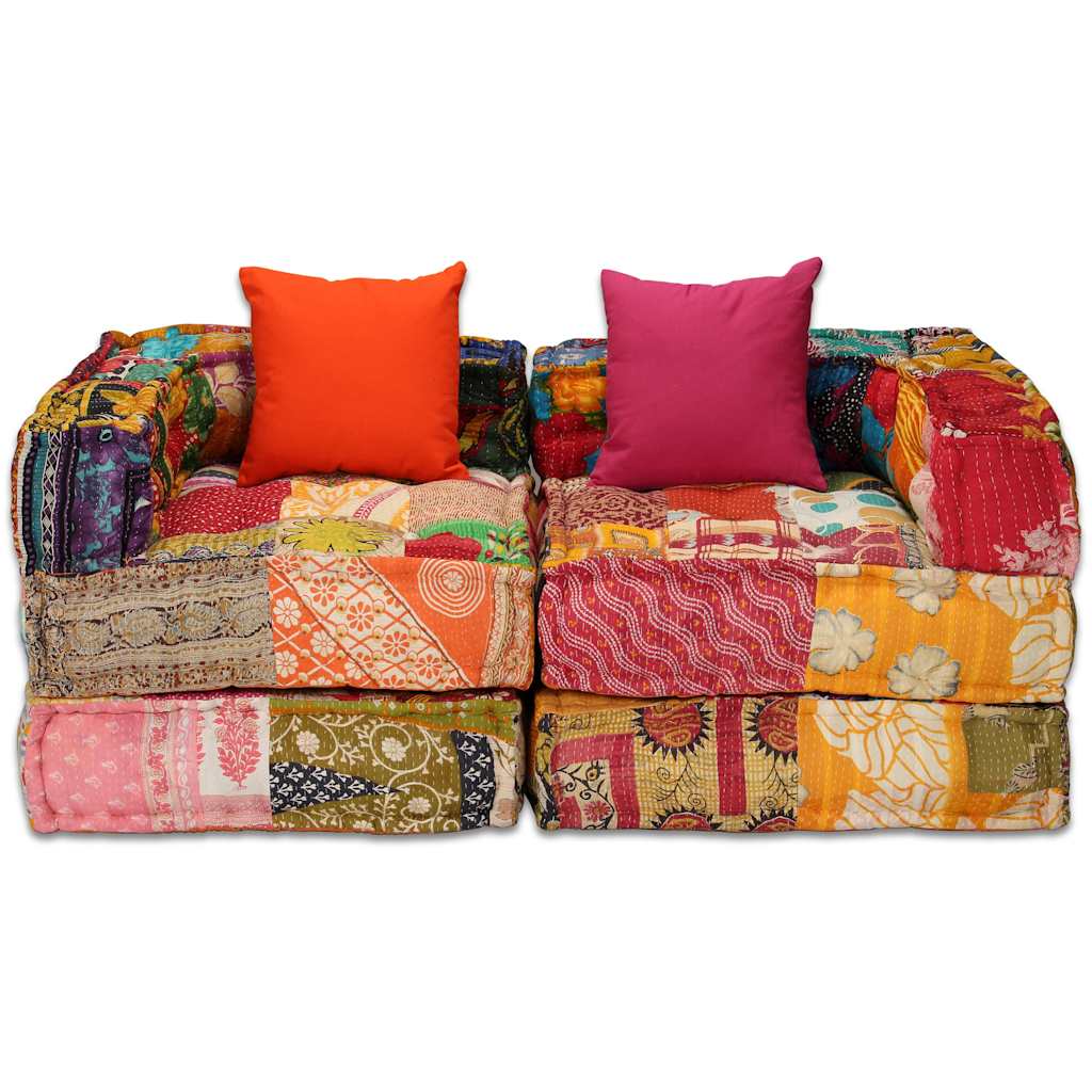 vidaXL 2-Sitzer Modularer Pouf Patchwork Stoff