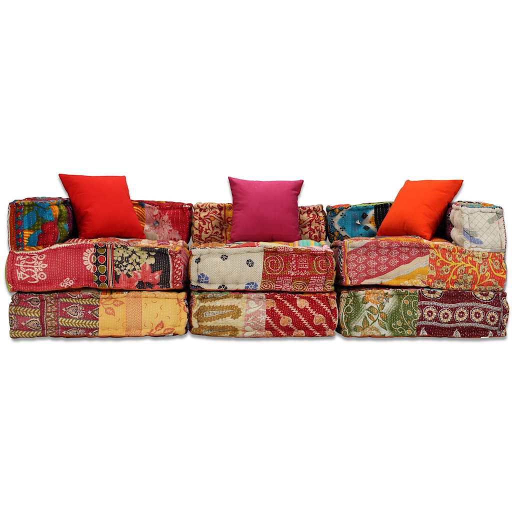 vidaXL 3-Sitzer Modularer Pouf Patchwork Stoff