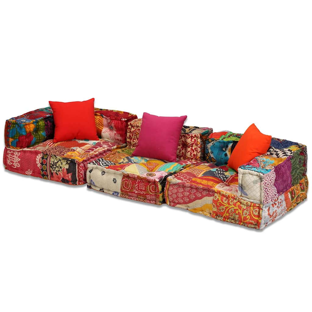 vidaXL 3-Sitzer Modularer Pouf Patchwork Stoff