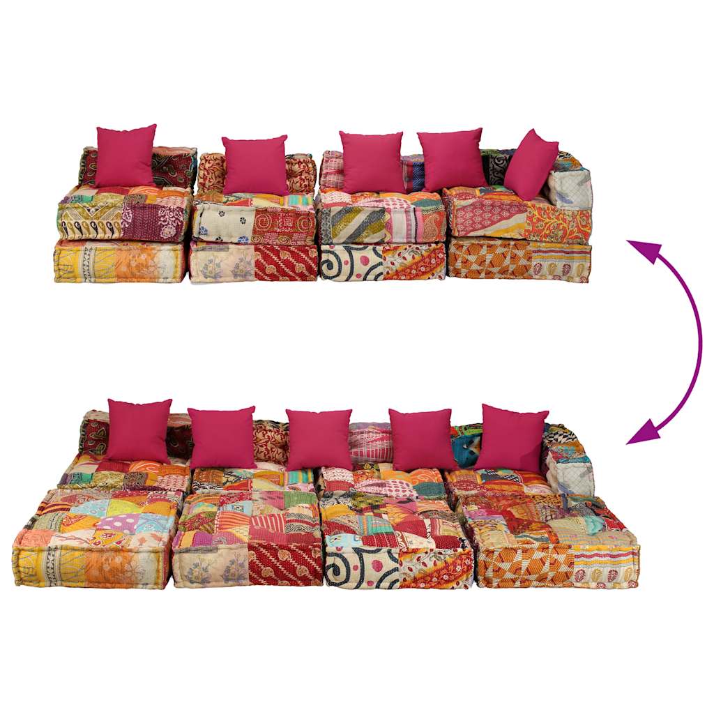 vidaXL 4-Sitzer Modularer Pouf Patchwork Stoff