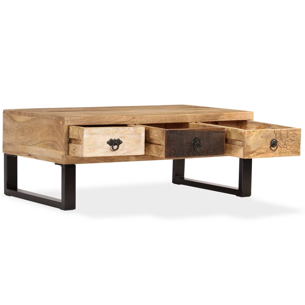 vidaXL Couchtisch mit 3 Schubladen Massivholz Mango 90x50x35 cm
