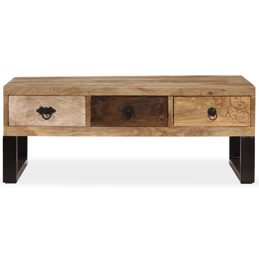 vidaXL Couchtisch mit 3 Schubladen Massivholz Mango 90x50x35 cm