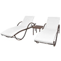 vidaXL Sonnenliegen 2 Stk. mit Tisch Poly Rattan Braun
