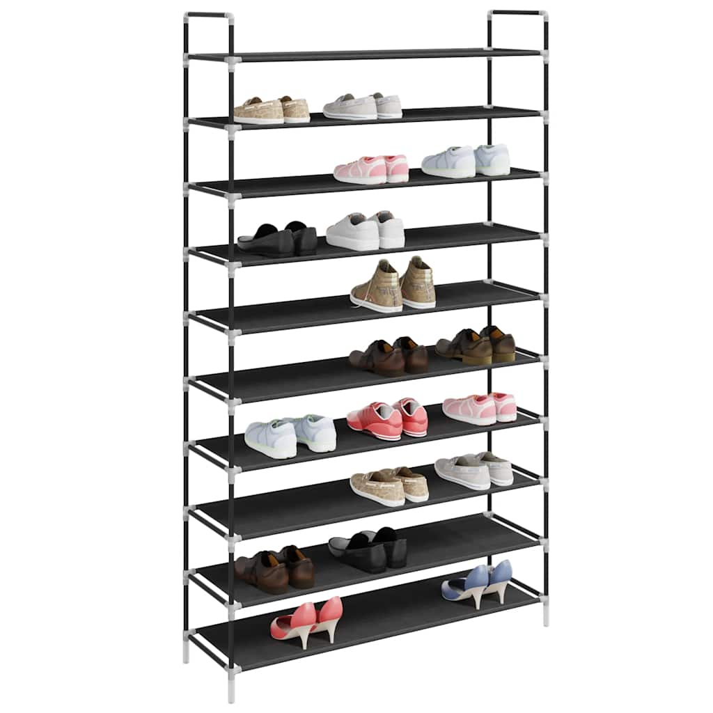 vidaXL Schuhregal mit 10 Ablagen Metall und Vliesstoff Schwarz