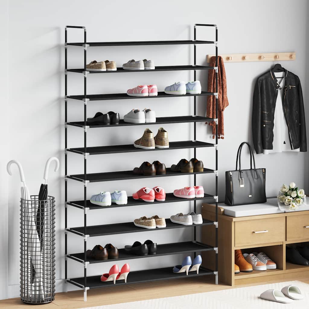 vidaXL Schuhregal mit 10 Ablagen Metall und Vliesstoff Schwarz