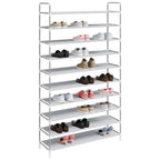 vidaXL Schuhregal mit 10 Ablagen Metall und Vliesstoff Silbern