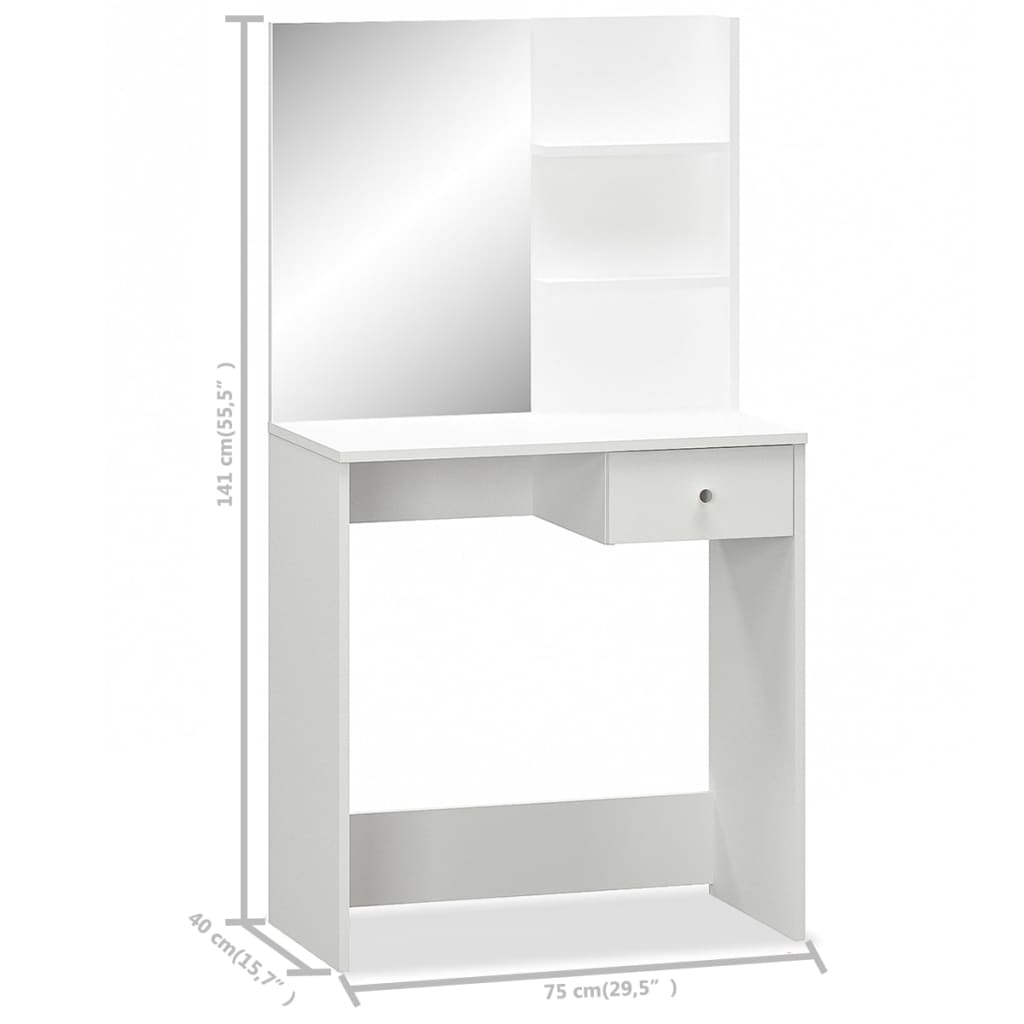 vidaXL Schminktisch Holzwerkstoff 75x40x141 cm Weiß