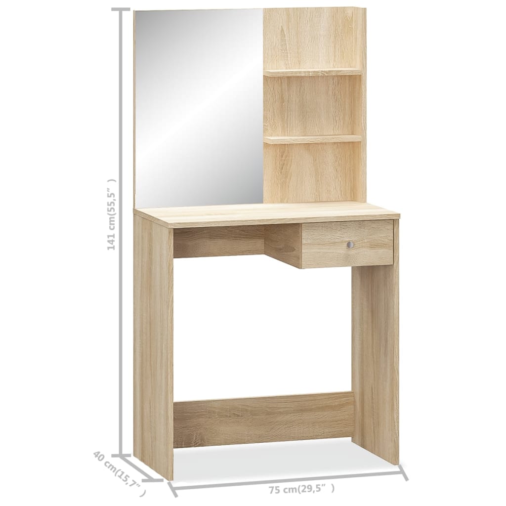 vidaXL Schminktisch Holzwerkstoff 75x40x141 cm Eiche