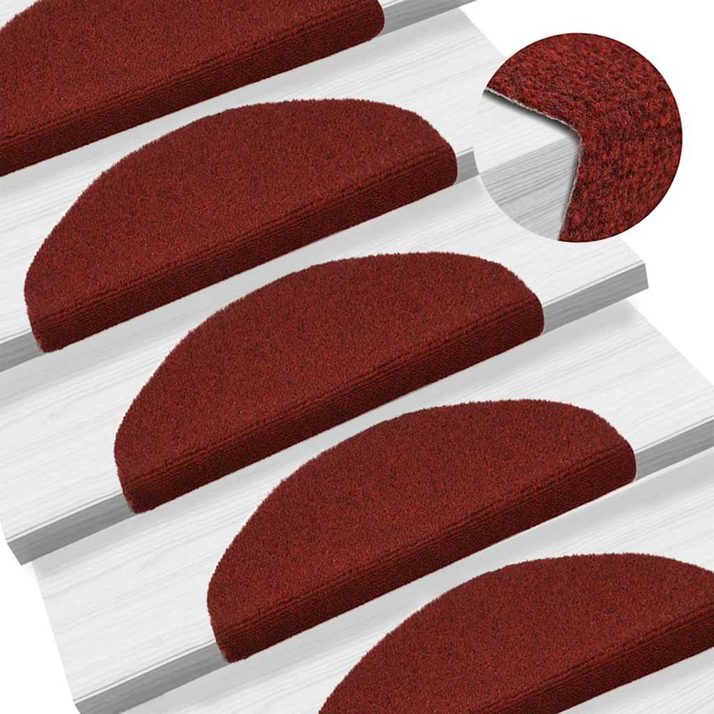 vidaXL 15-tlg Selbstklebende Treppenmatten Nadelvlies 65x21x4cm Rot