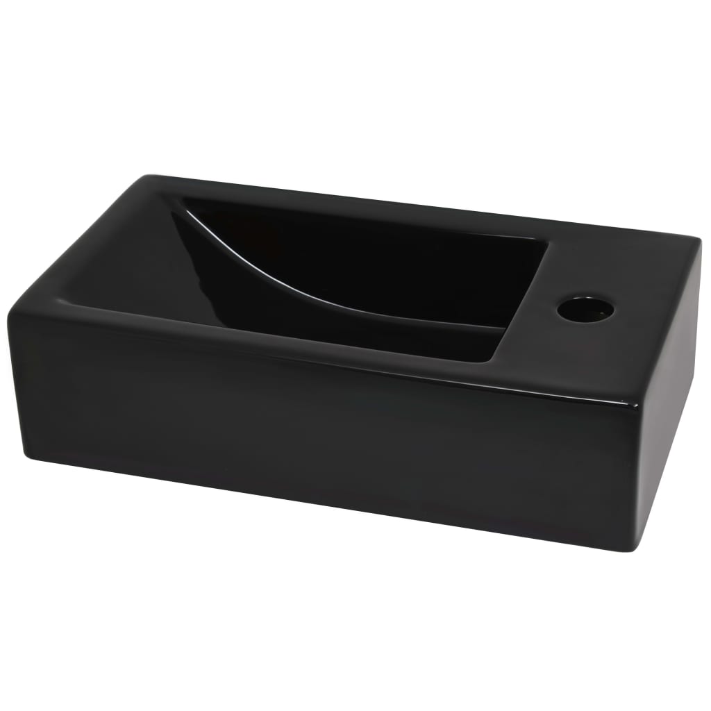 vidaXL Waschbecken Rechteckig + Hahnloch Keramik Schwarz 46x25,5x12 cm