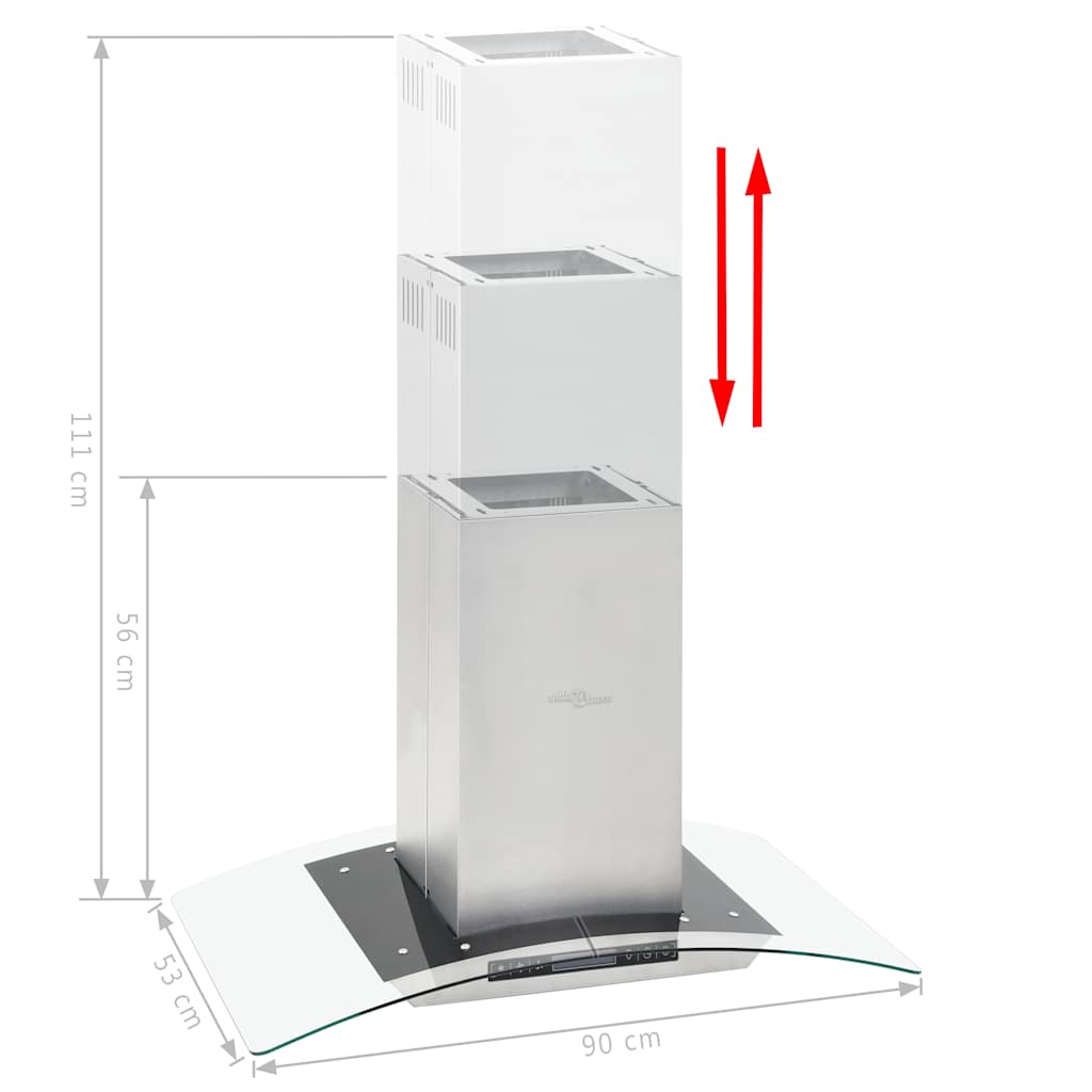 vidaXL Insel-Dunstabzugshaube 90 cm LCD Touch-Sensor 756 m³/h LED