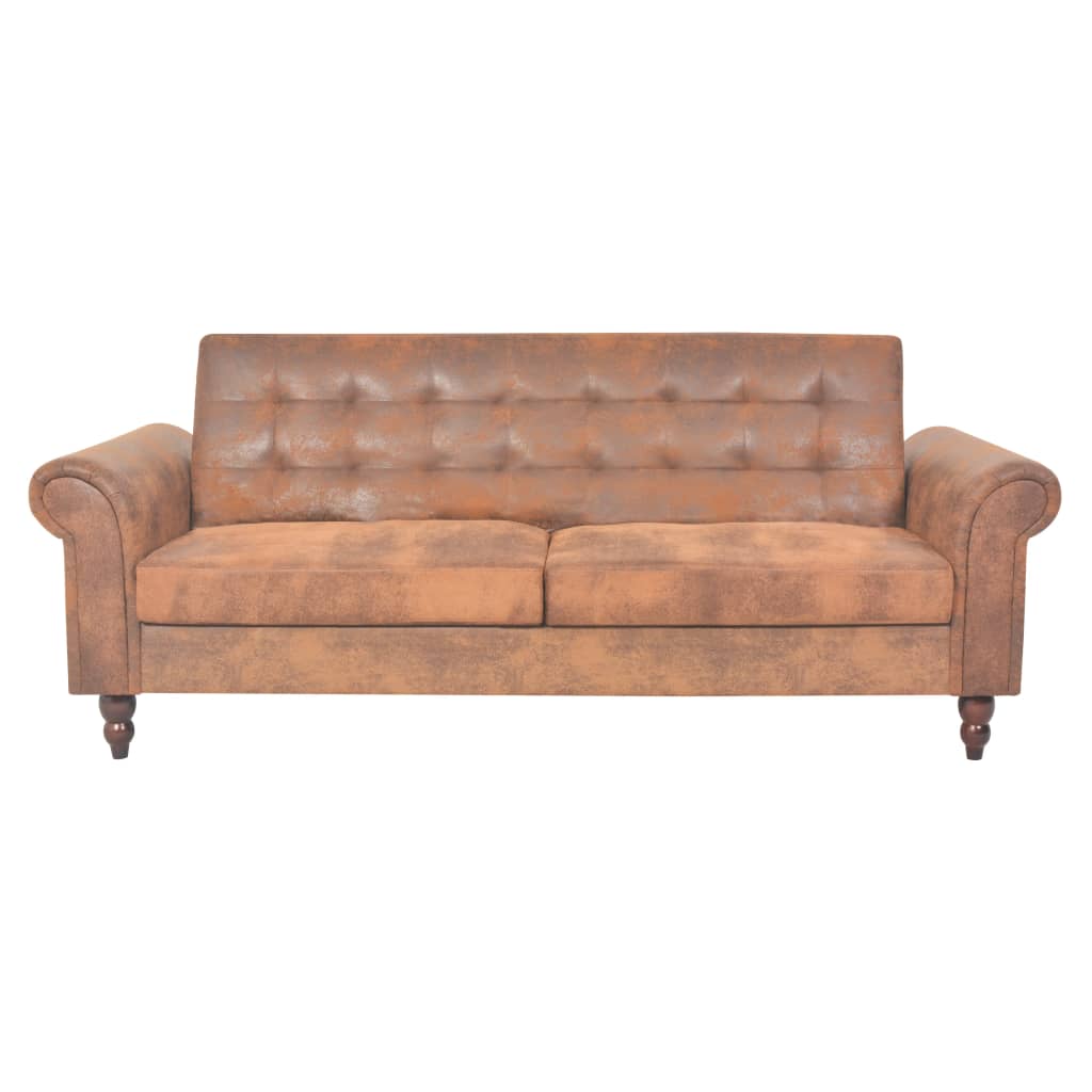 vidaXL 2-Sitzer Schlafsofa mit Armlehnen Künstliches Wildleder Braun