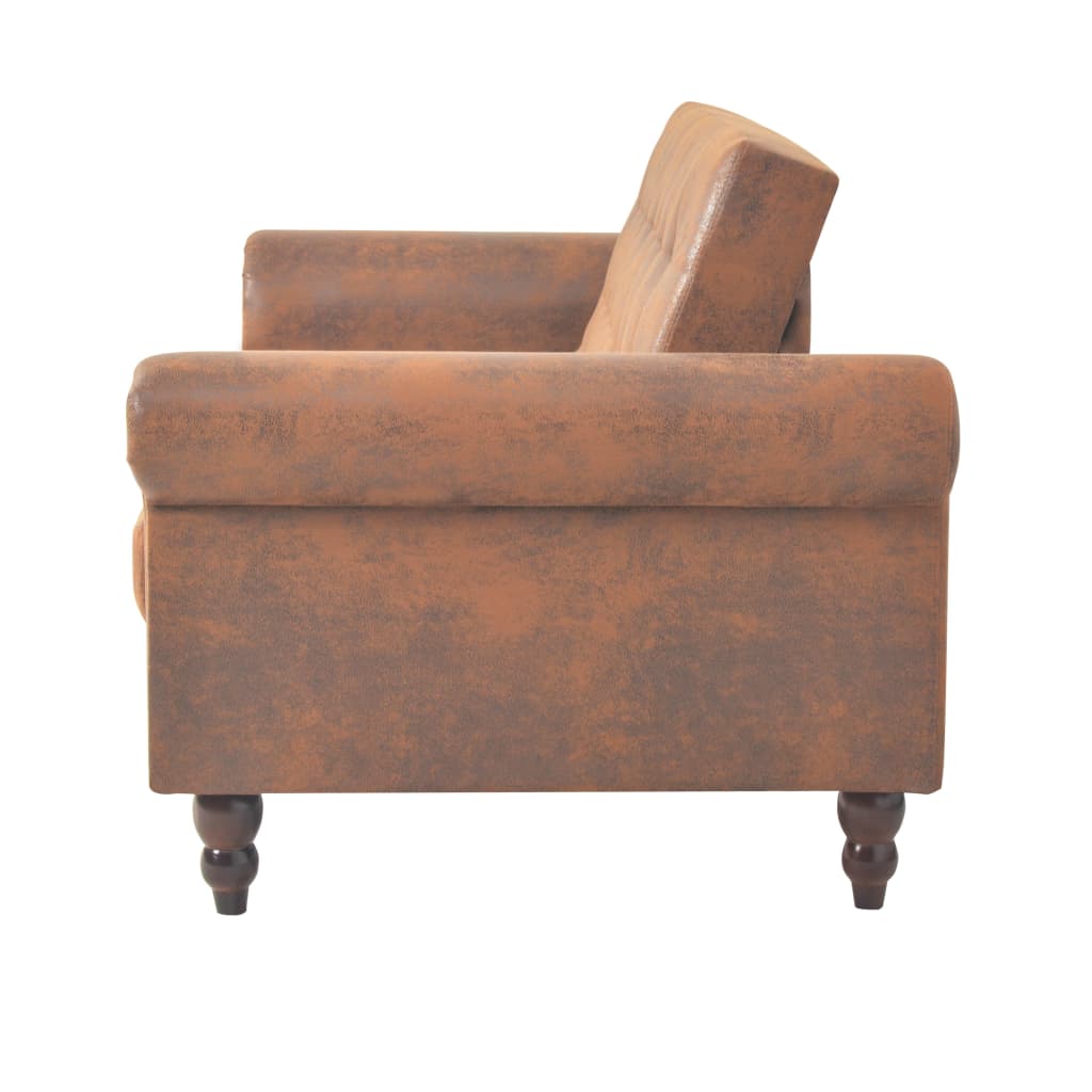 vidaXL 2-Sitzer Schlafsofa mit Armlehnen Künstliches Wildleder Braun