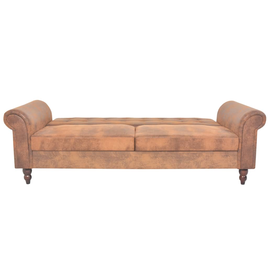 vidaXL 2-Sitzer Schlafsofa mit Armlehnen Künstliches Wildleder Braun