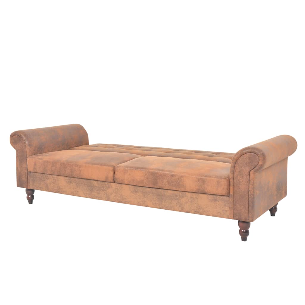 vidaXL 2-Sitzer Schlafsofa mit Armlehnen Künstliches Wildleder Braun