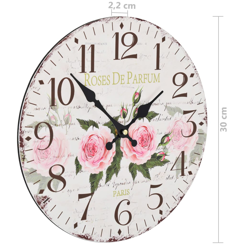 vidaXL Vintage Wanduhr Blumen 30 cm