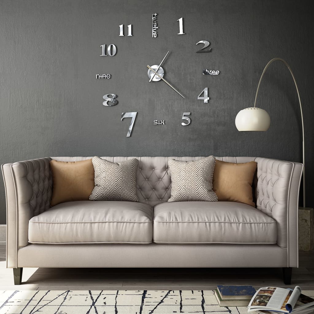 vidaXL 3D-Wanduhr Modernes Design 100 cm XXL Silbern