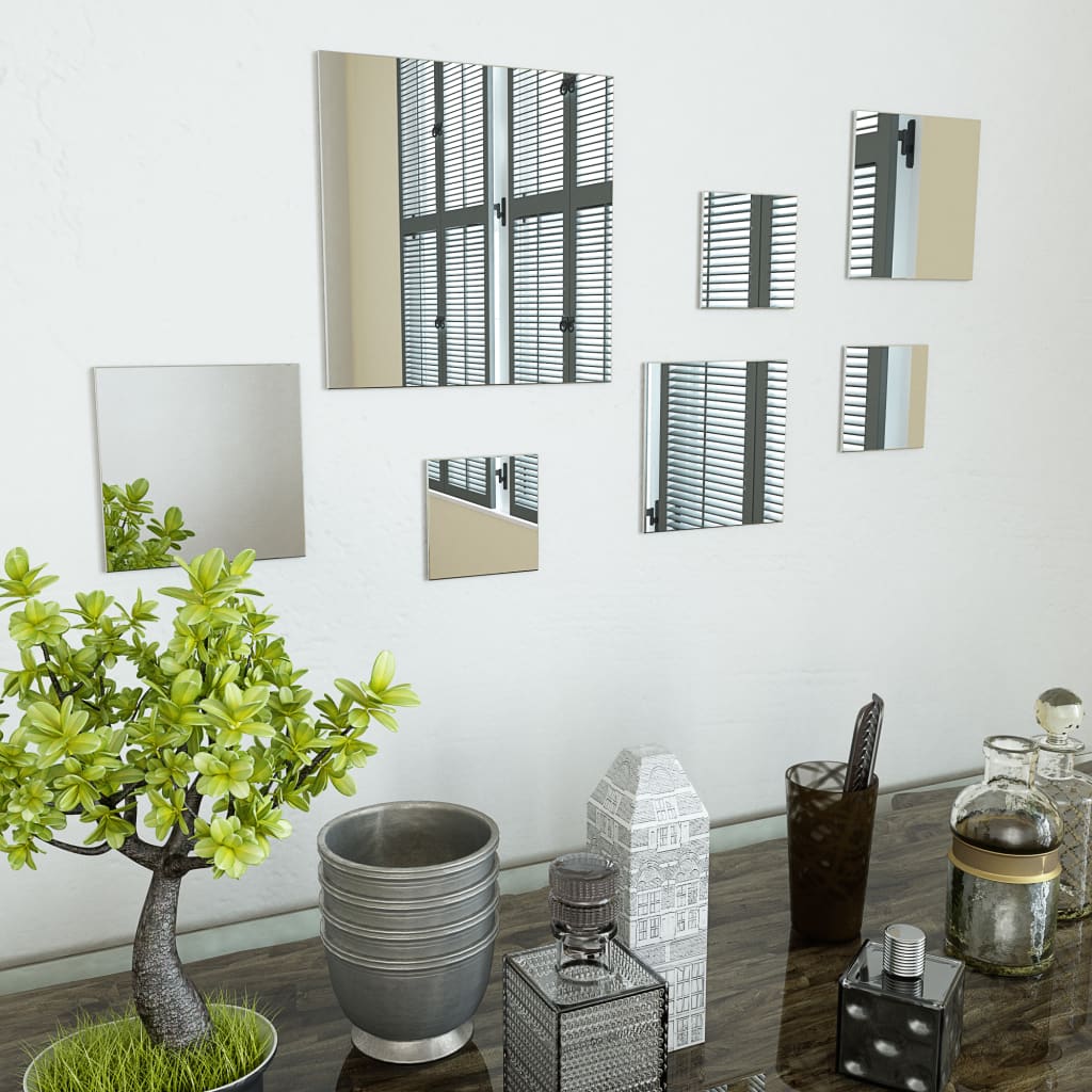 vidaXL 7-teiliges Wandspiegelset Quadratisch Glas