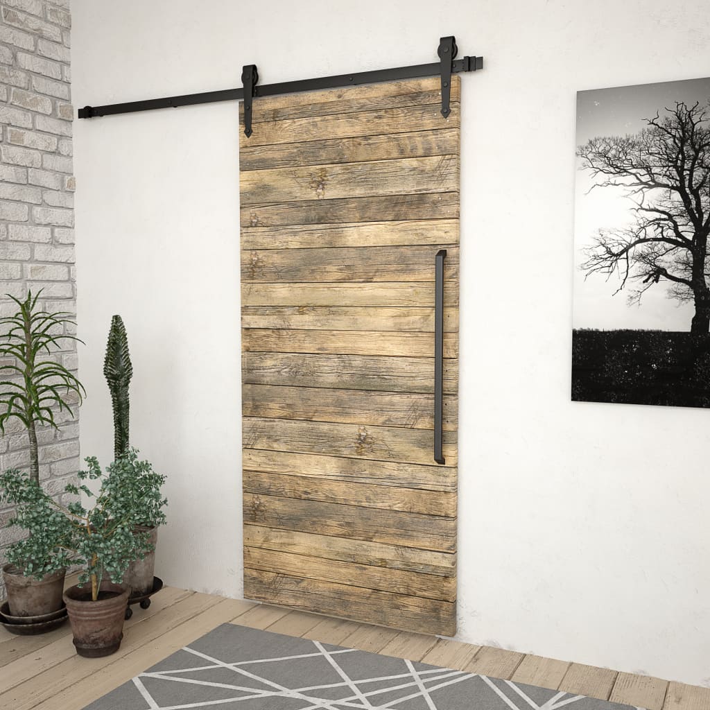 vidaXL Schiebetürbeschlag-Set 183 cm Stahl Schwarz