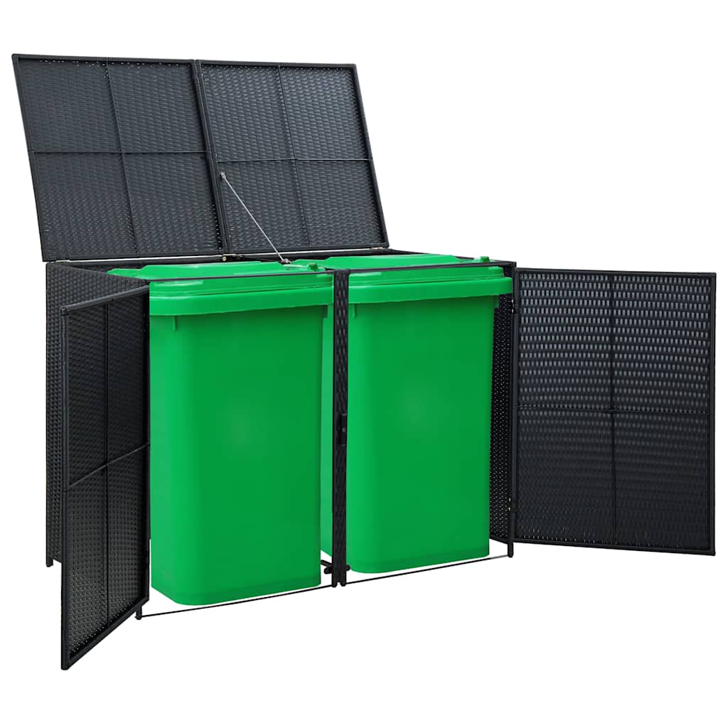 vidaXL Mülltonnenbox für 2 Tonnen Poly Rattan Schwarz 148x80x111 cm